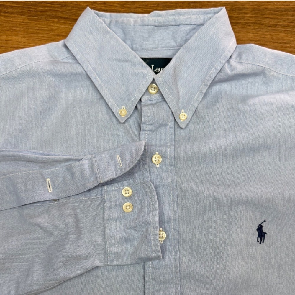Polo Ralph Lauren L 16 32/33 Classic Fit Blue Dress Shirt Flesh Pony Preppy Work